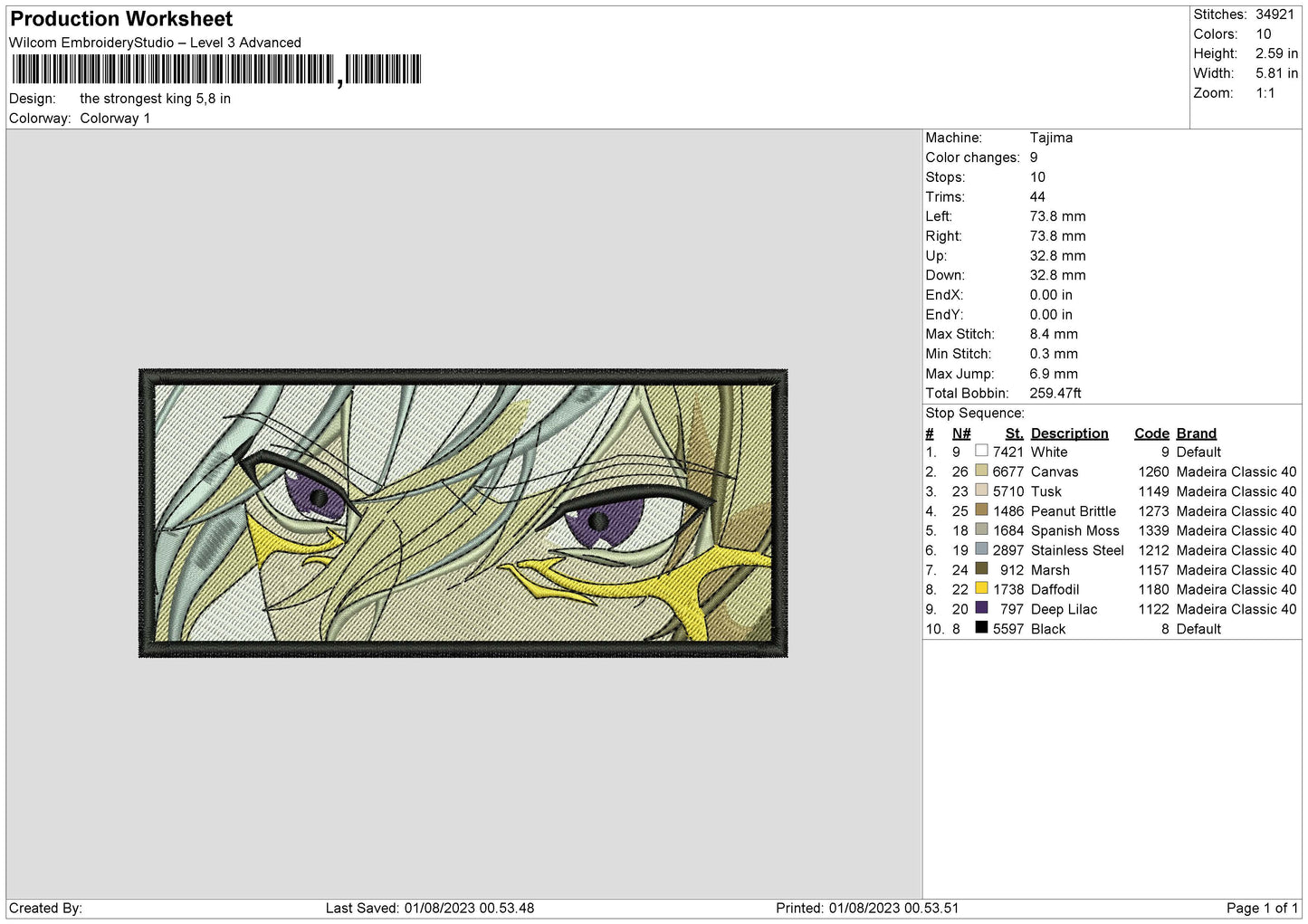 The Strongest King Embroidery File 6 sizes