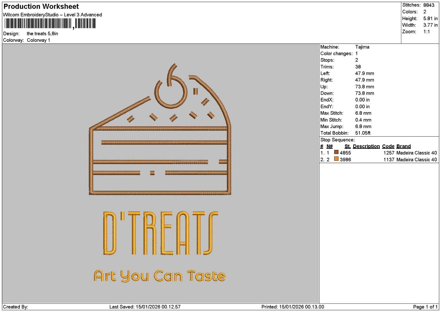 Treatstext 1501 Embroidery File 6 sizes