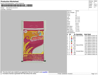 Thai Jasmine Rice Embroidery File 4 size