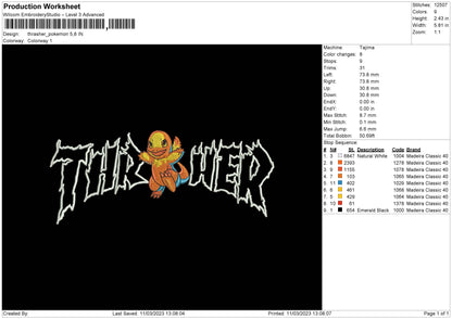 Pokethrasher Embroidery File 6 sizes