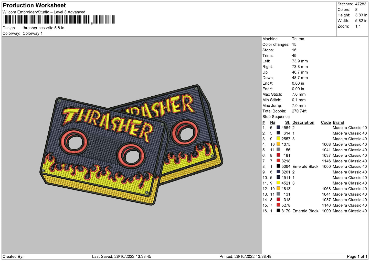 Tharsher Cassette Embroidery File 5 sizes