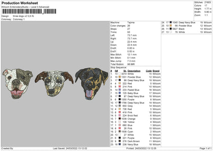 Three Dogs V2 Embroidery File 4 size