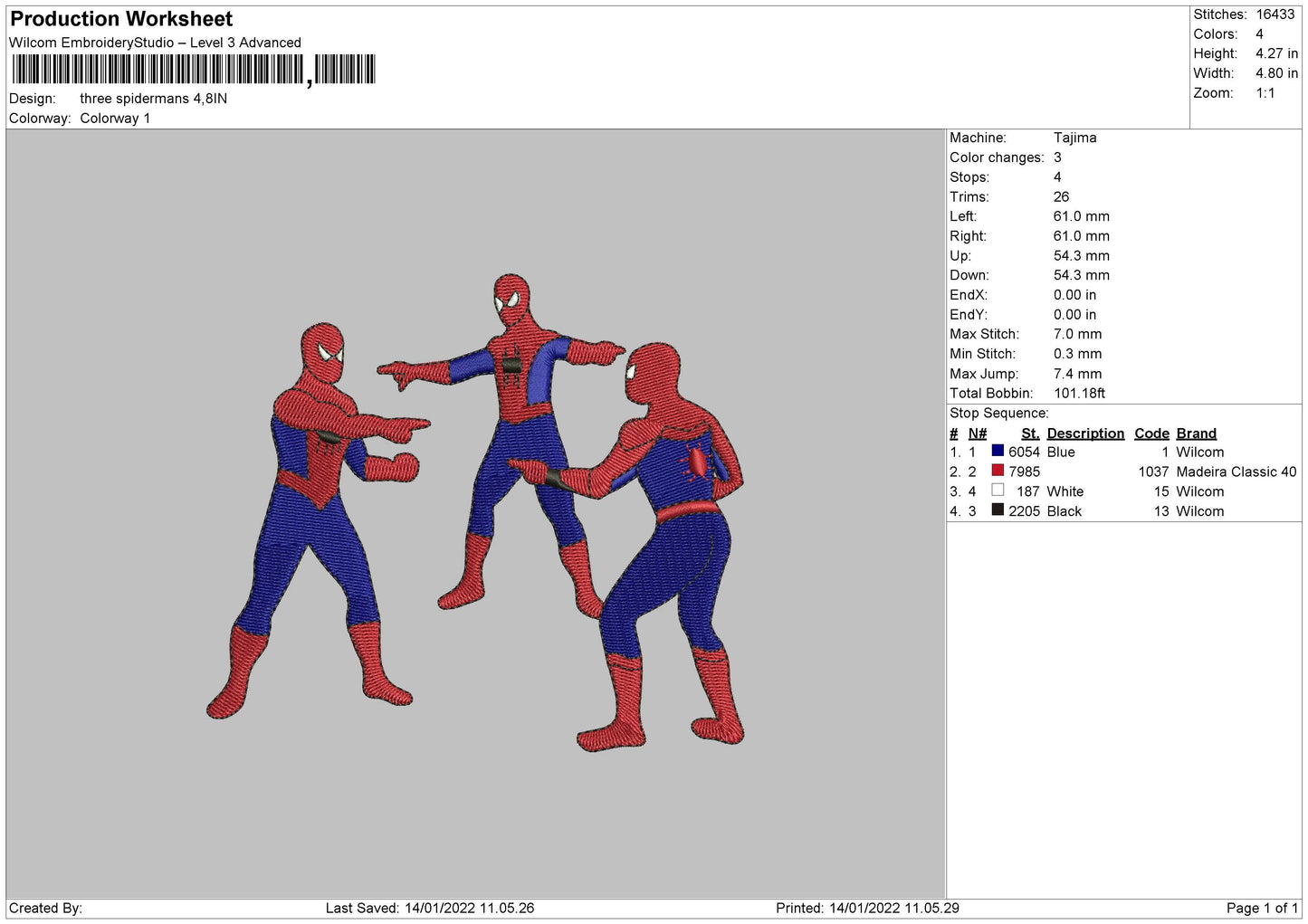 Three Spidermans Embroidery File 4 size
