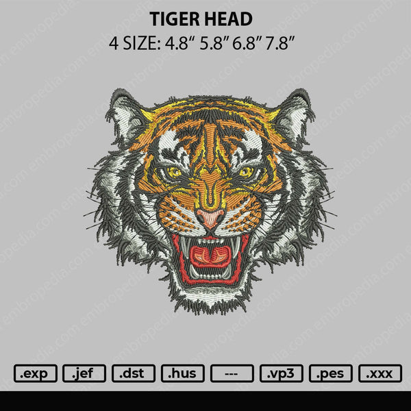 Tiger Head Embroidery File 4 sizes