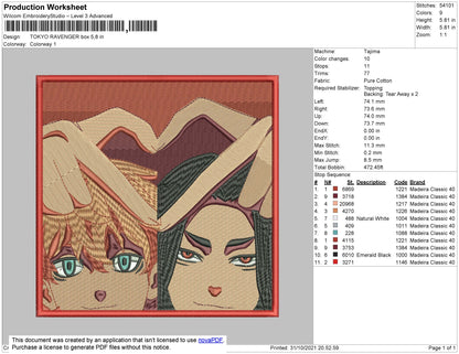 Tokyo Revengers Box Embroidery File 4 size