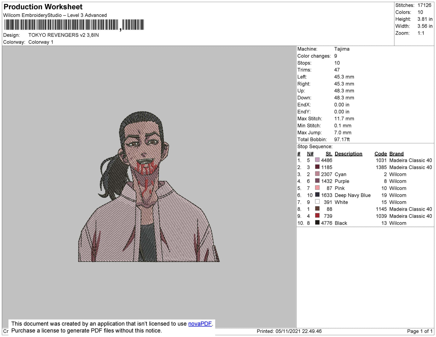 Tokyo Revengers V2 Embroidery File 4 size