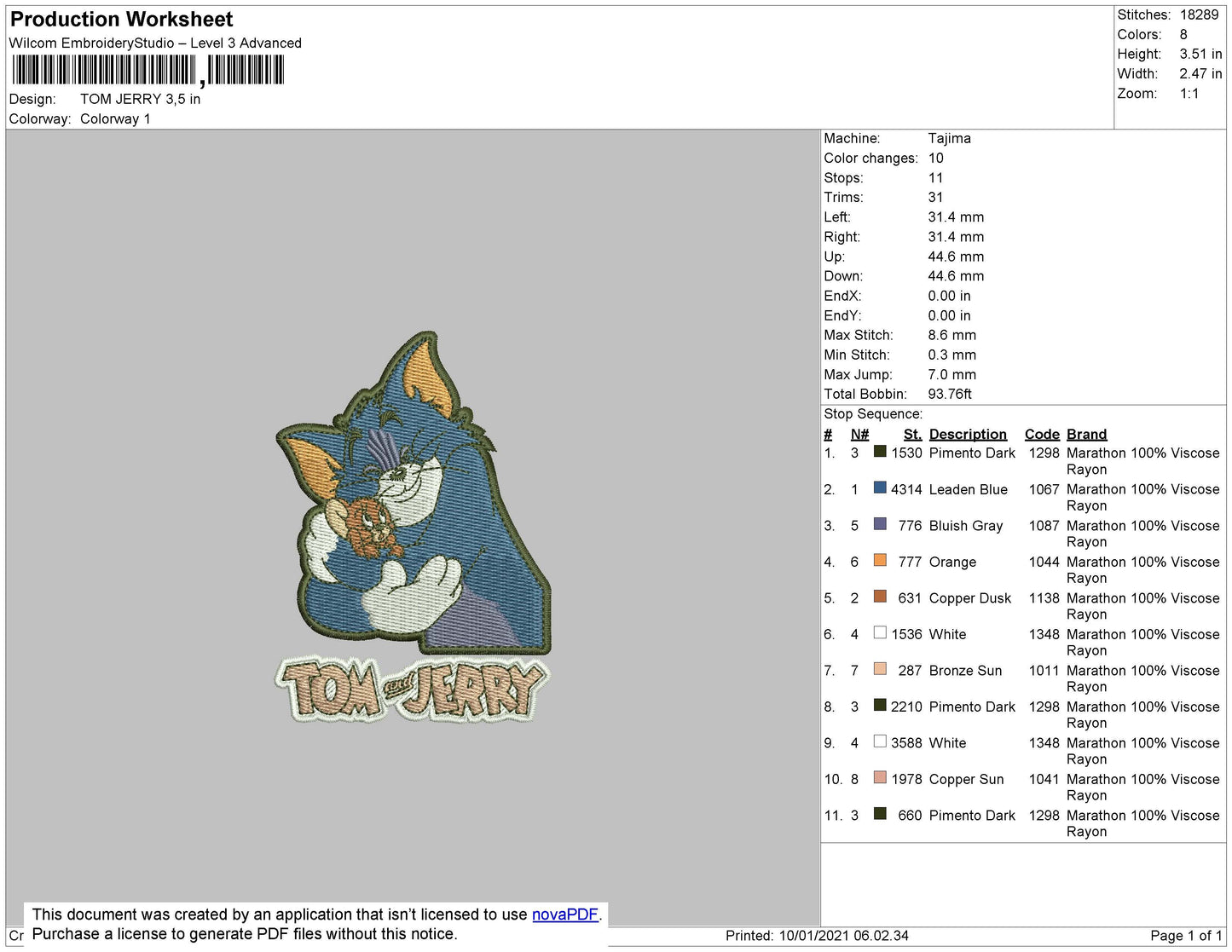 Tom n Jerry Embroidery File 6 size