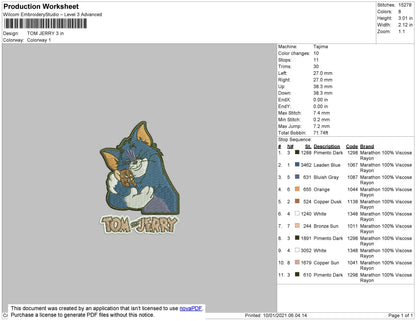 Tom n Jerry Embroidery File 6 size