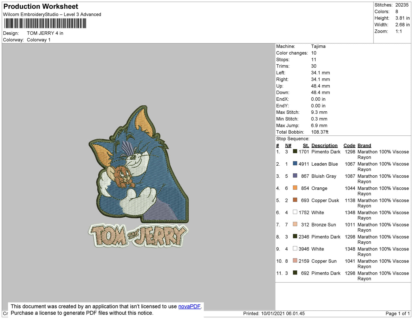 Tom n Jerry Embroidery File 6 size