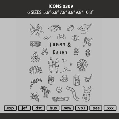 Icons 0309 Embroidery Machine Design File 6 sizes