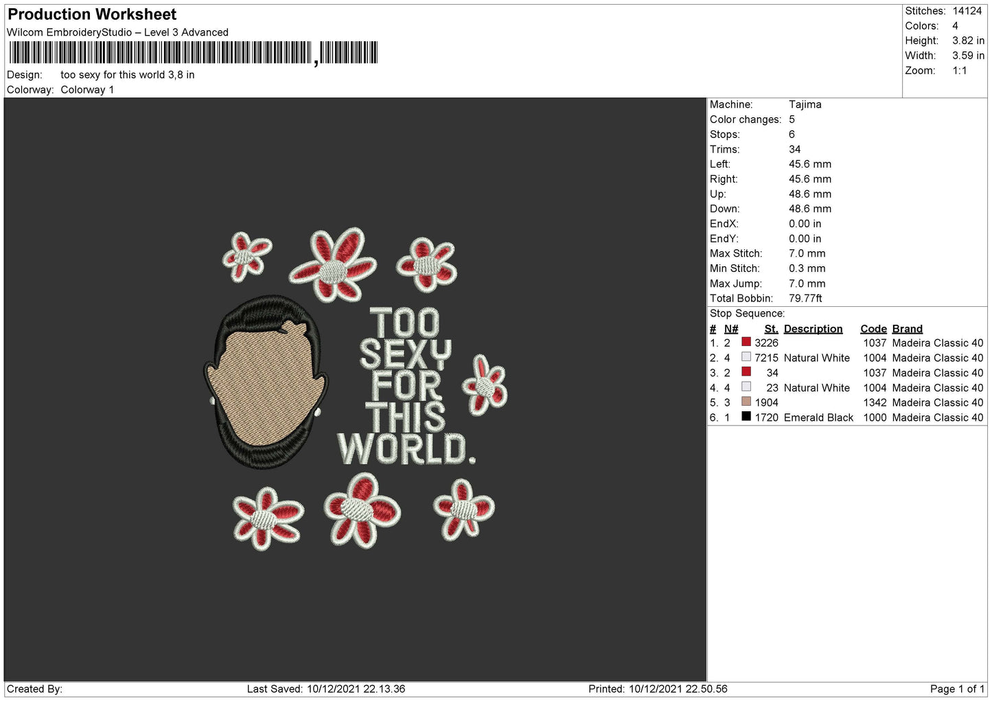 Too Sexy For This World Embroidery File 4 size