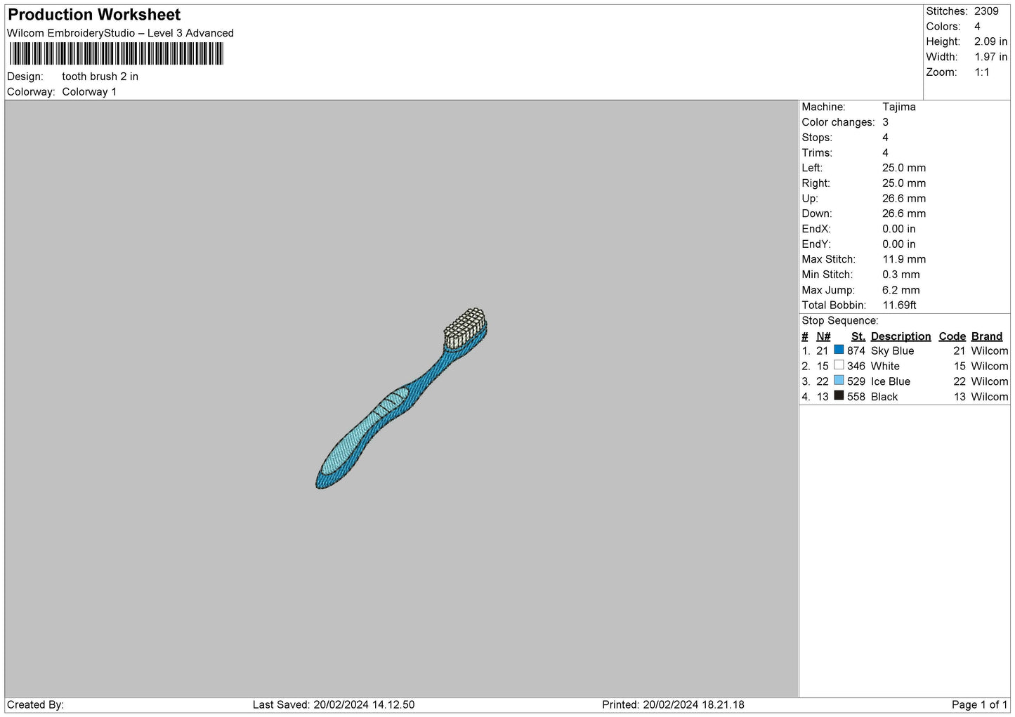Toothbrush Embroidery File 6 sizes