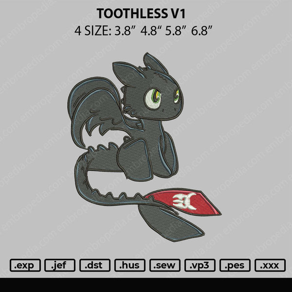 Toothless V1 Embroidery File 4 size