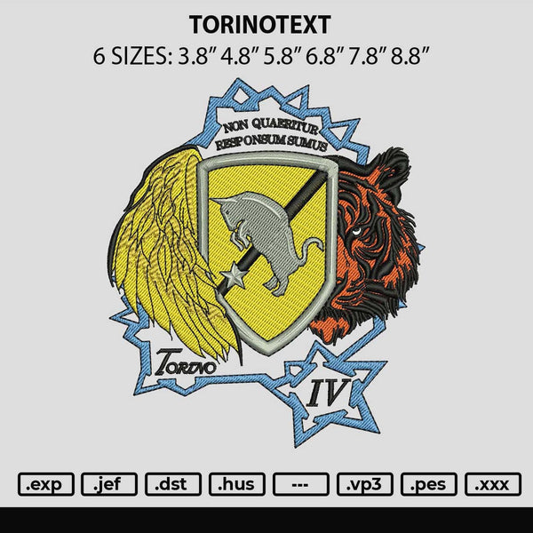 Torinotext Embroidery File 6 sizes