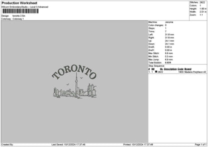 Torontoline Embroidery File 6 sizes