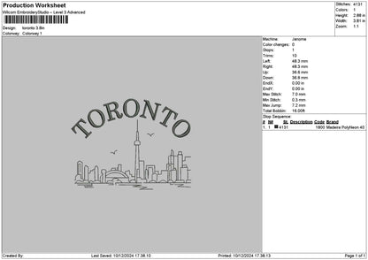 Torontoline Embroidery File 6 sizes