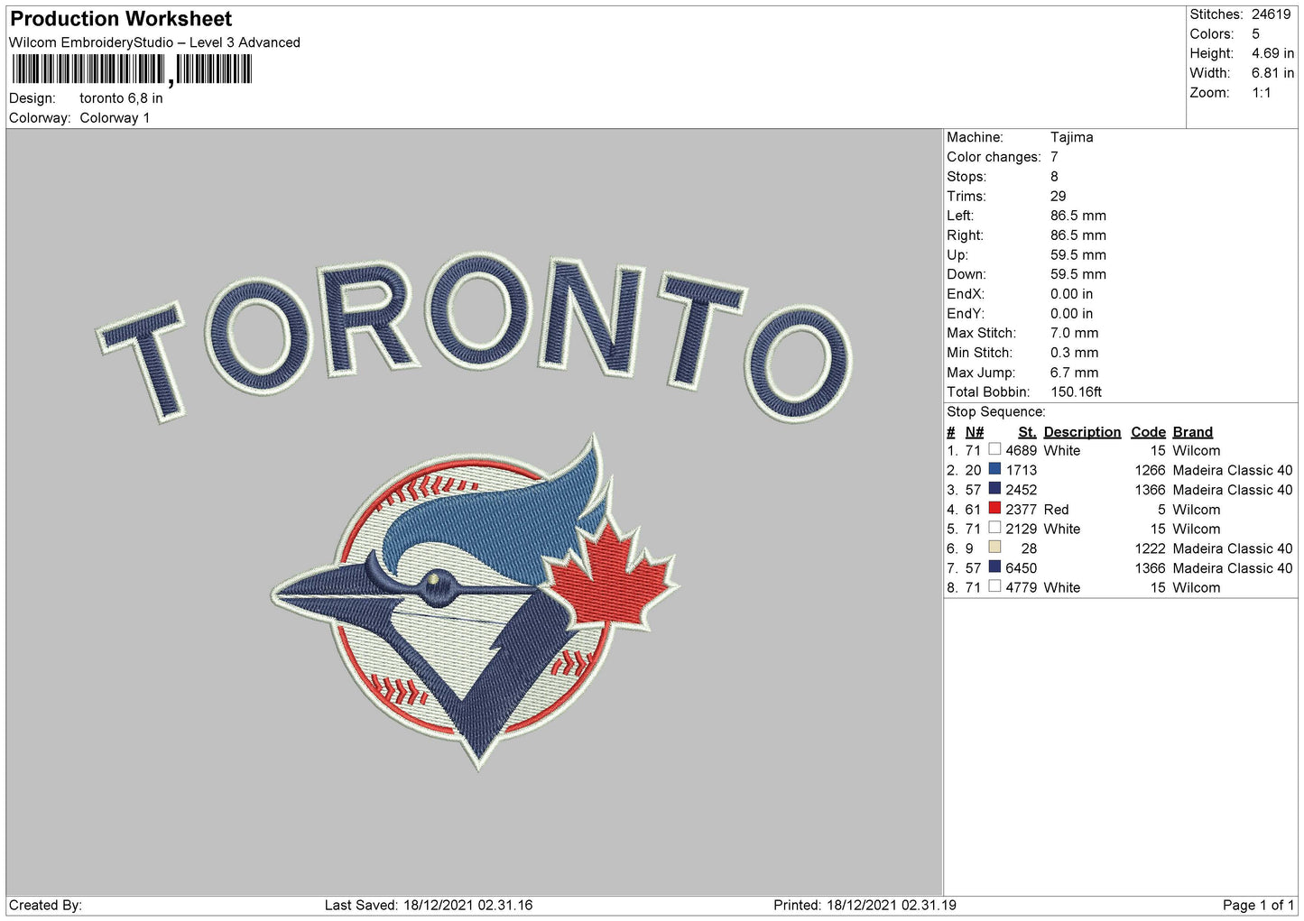 Toronto 003 Embroidery File 8 size