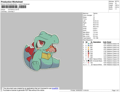 Totodile Embroidery File 4 size