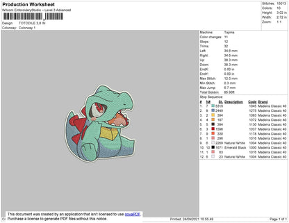 Totodile Embroidery File 4 size