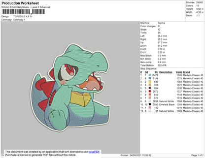 Totodile Embroidery File 4 size