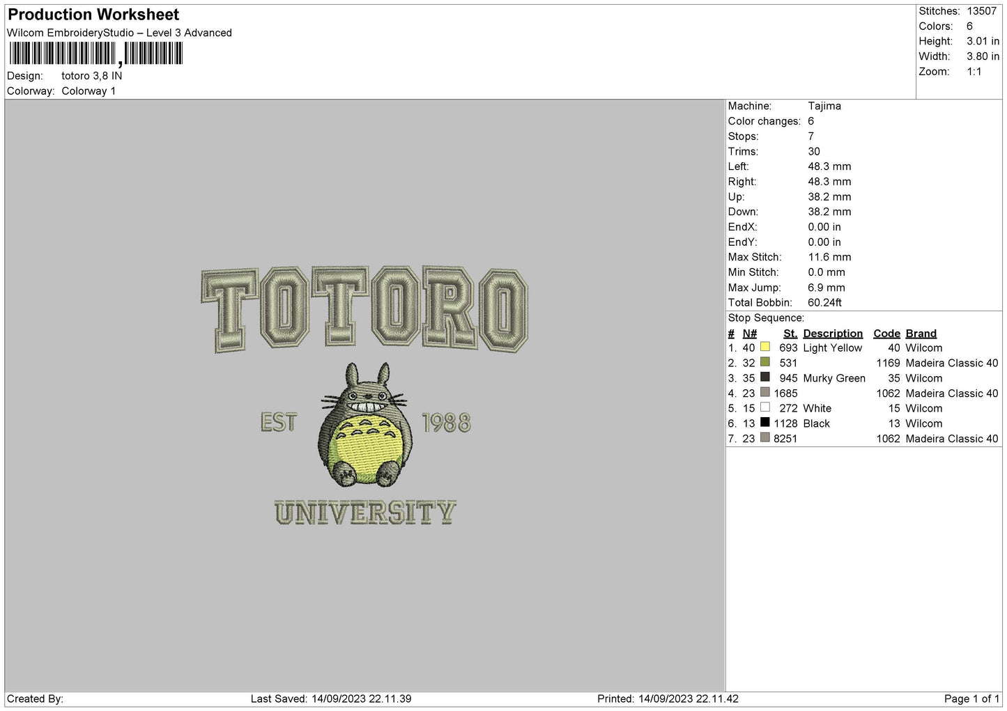 Totoro Embroidery File 6 sizes