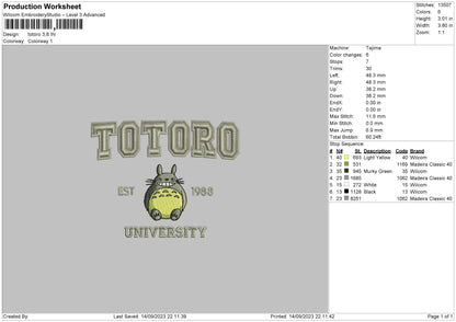 Totoro Embroidery File 6 sizes