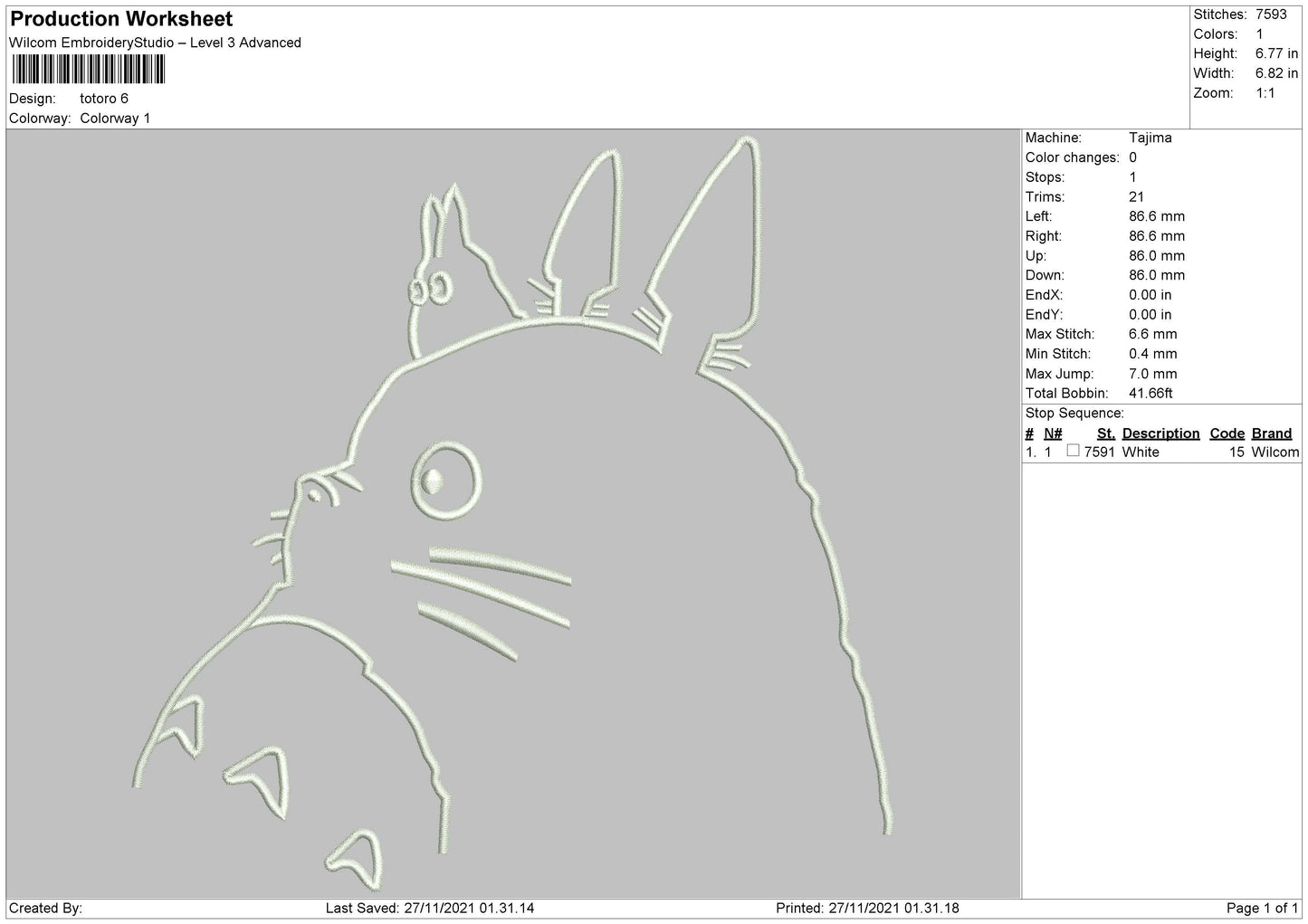Totoro Embroidery File 4 size