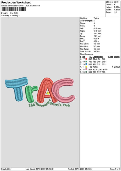 Tractext Embroidery File 6 sizes