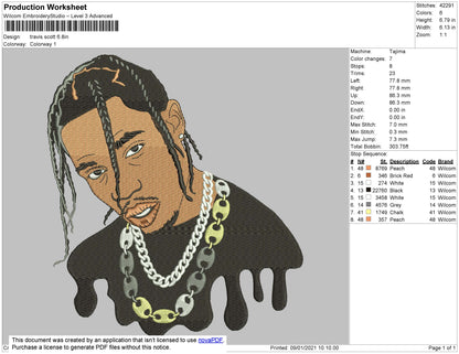 Travis Scoot 01 Embroidery File 5 size