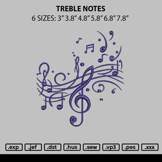 Treble Notes Embroidery File 6 sizes
