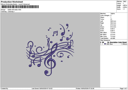 Treble Notes Embroidery File 6 sizes
