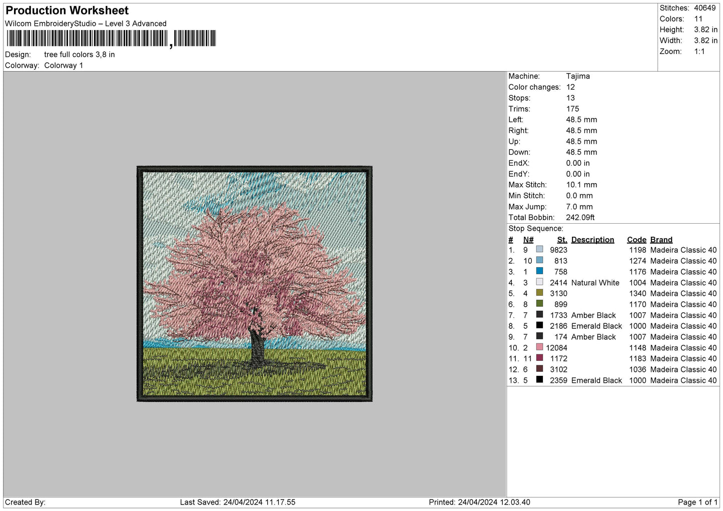 Tree Square Embroidery File 6 sizes