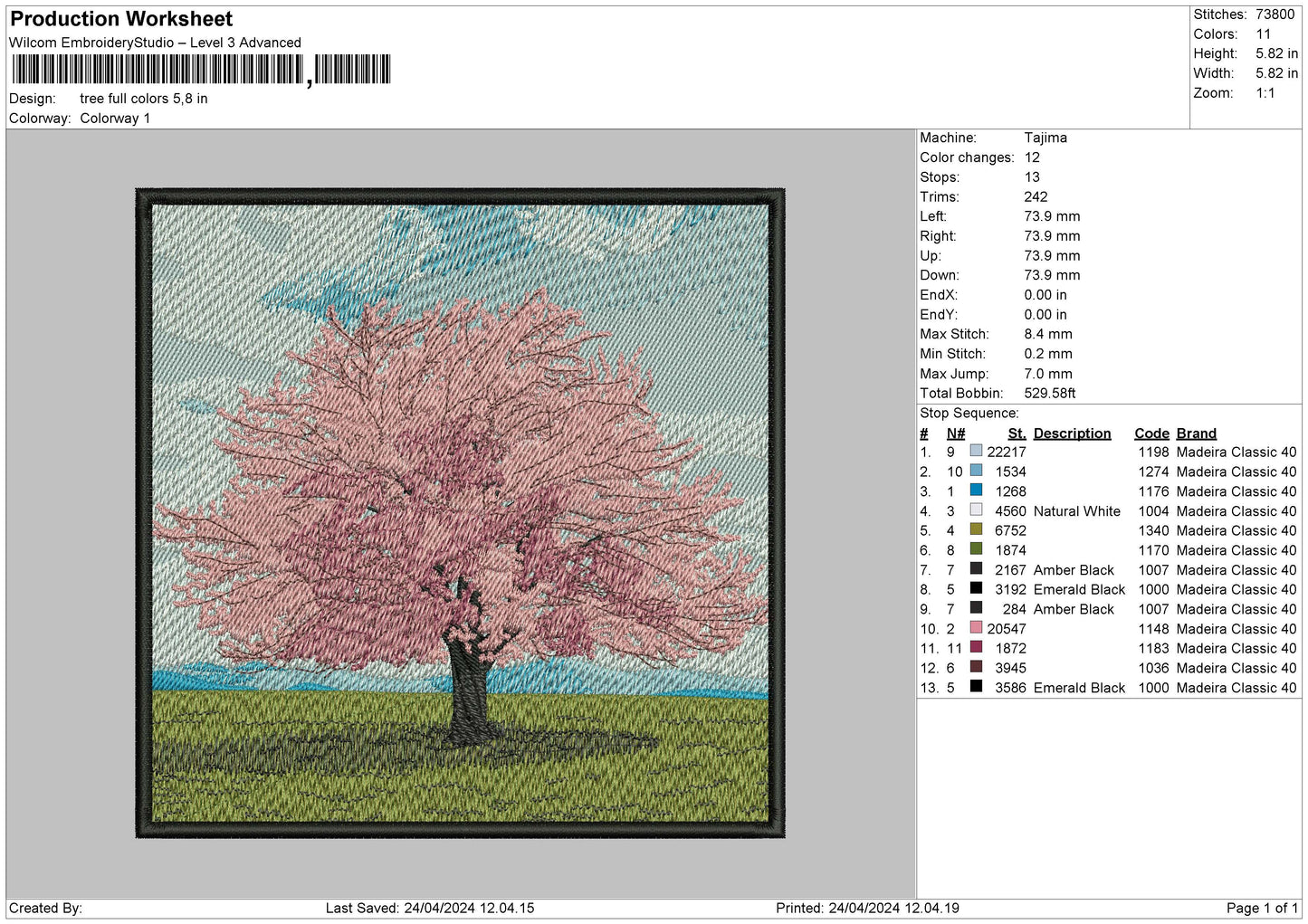 Tree Square Embroidery File 6 sizes