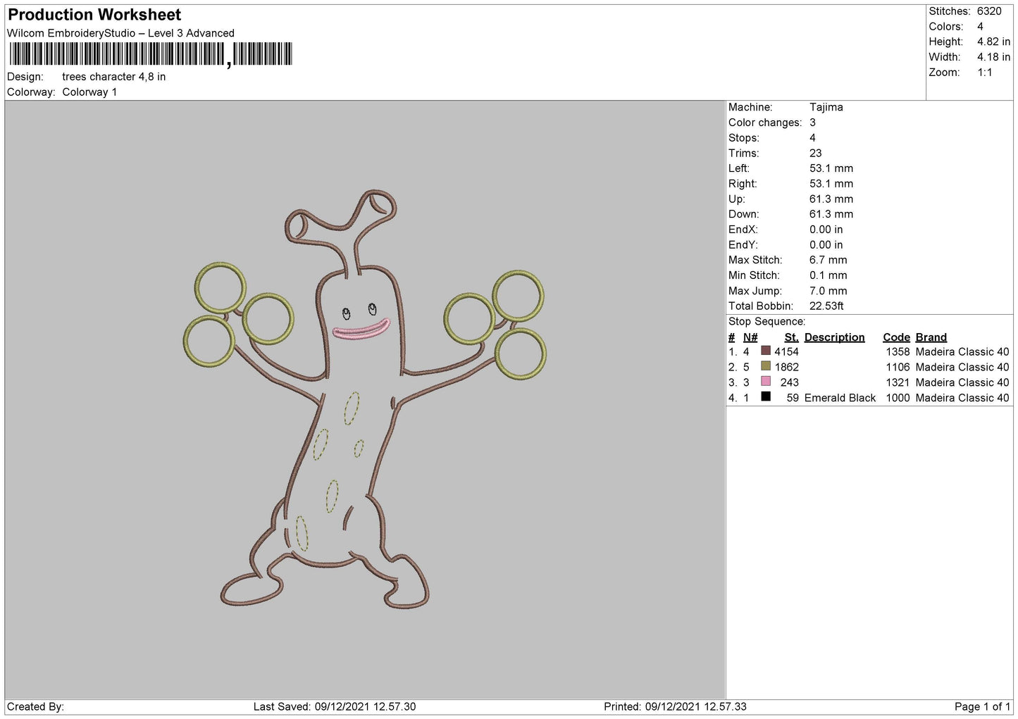 Trees Character Embroidery File 4 size