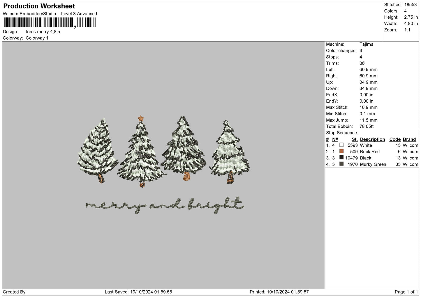Trees1910 Embroidery File 6 sizes