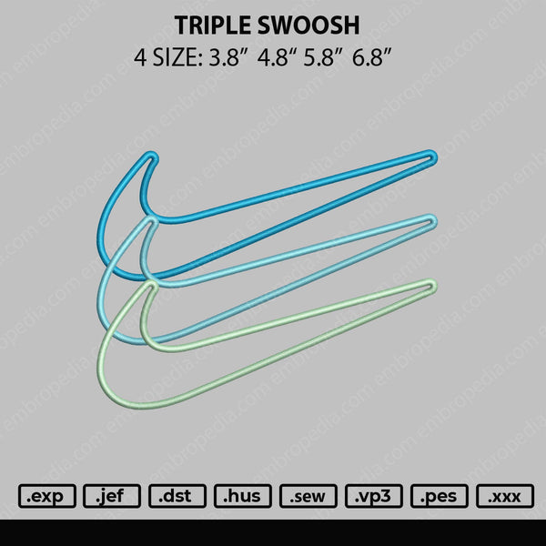 Triple Swoosh Embroidery File 4 size