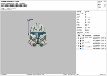 Trooper Helmet Embroidery File 4 size