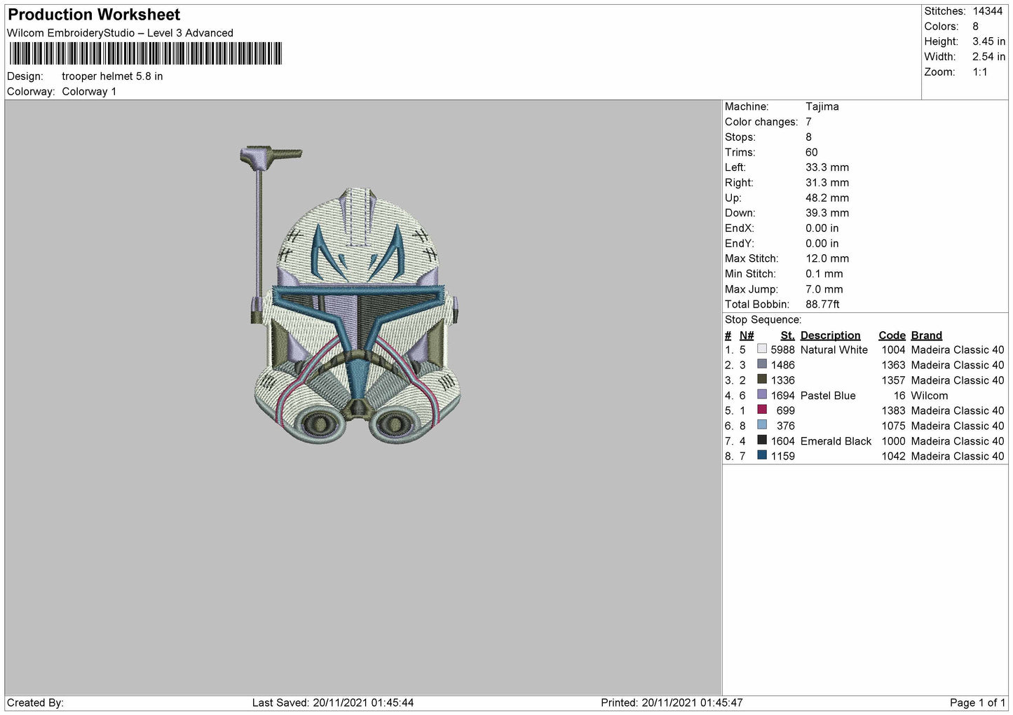 Trooper Helmet Embroidery File 4 size