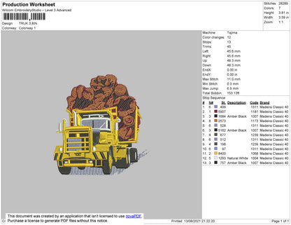 Truck Embroidery File 4 size