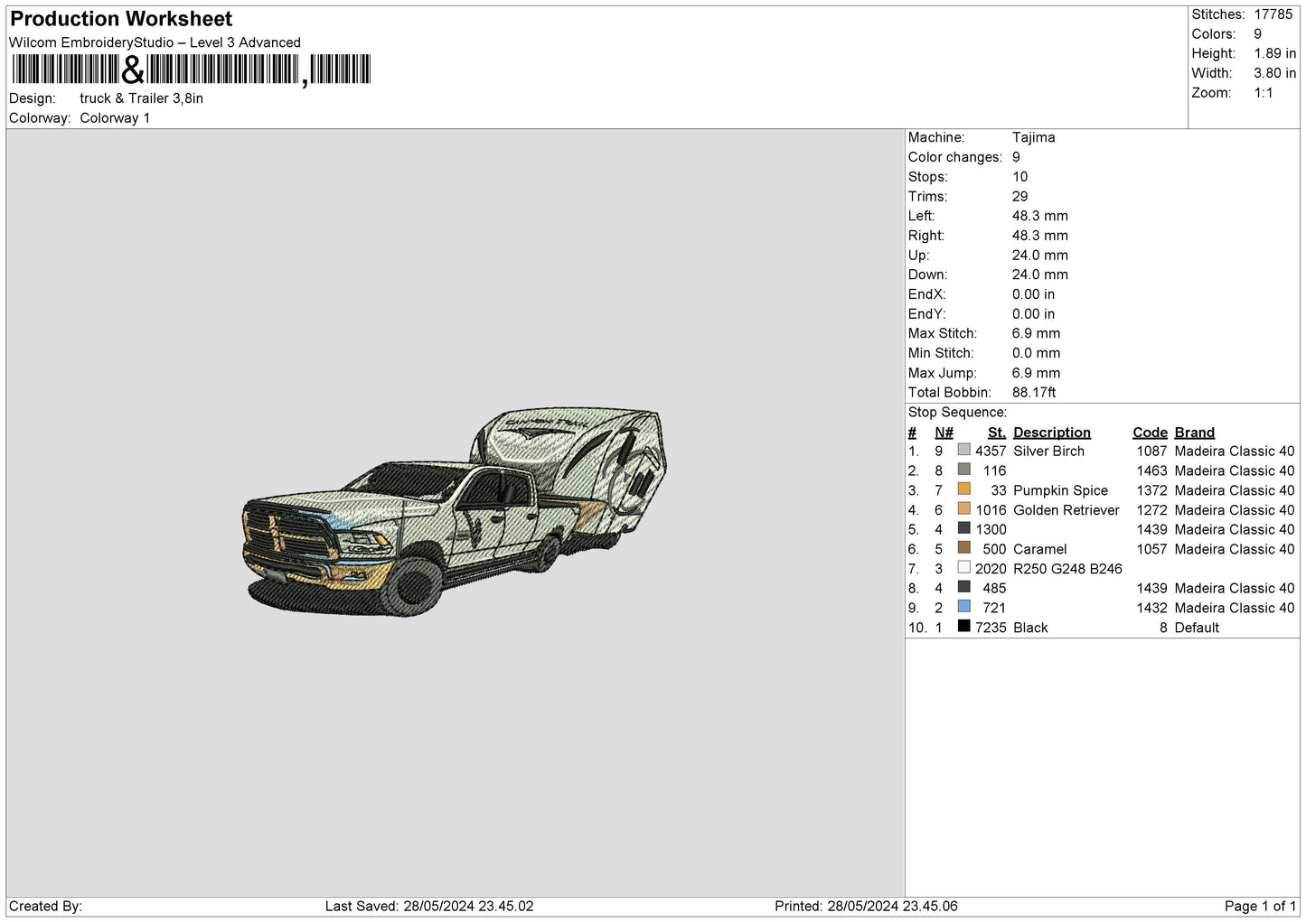 Truck 2805 Embroidery File 6 sizes