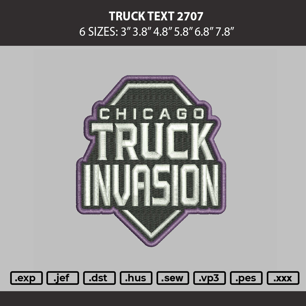 Truck Text Embroidery Machine Design File 6 sizes