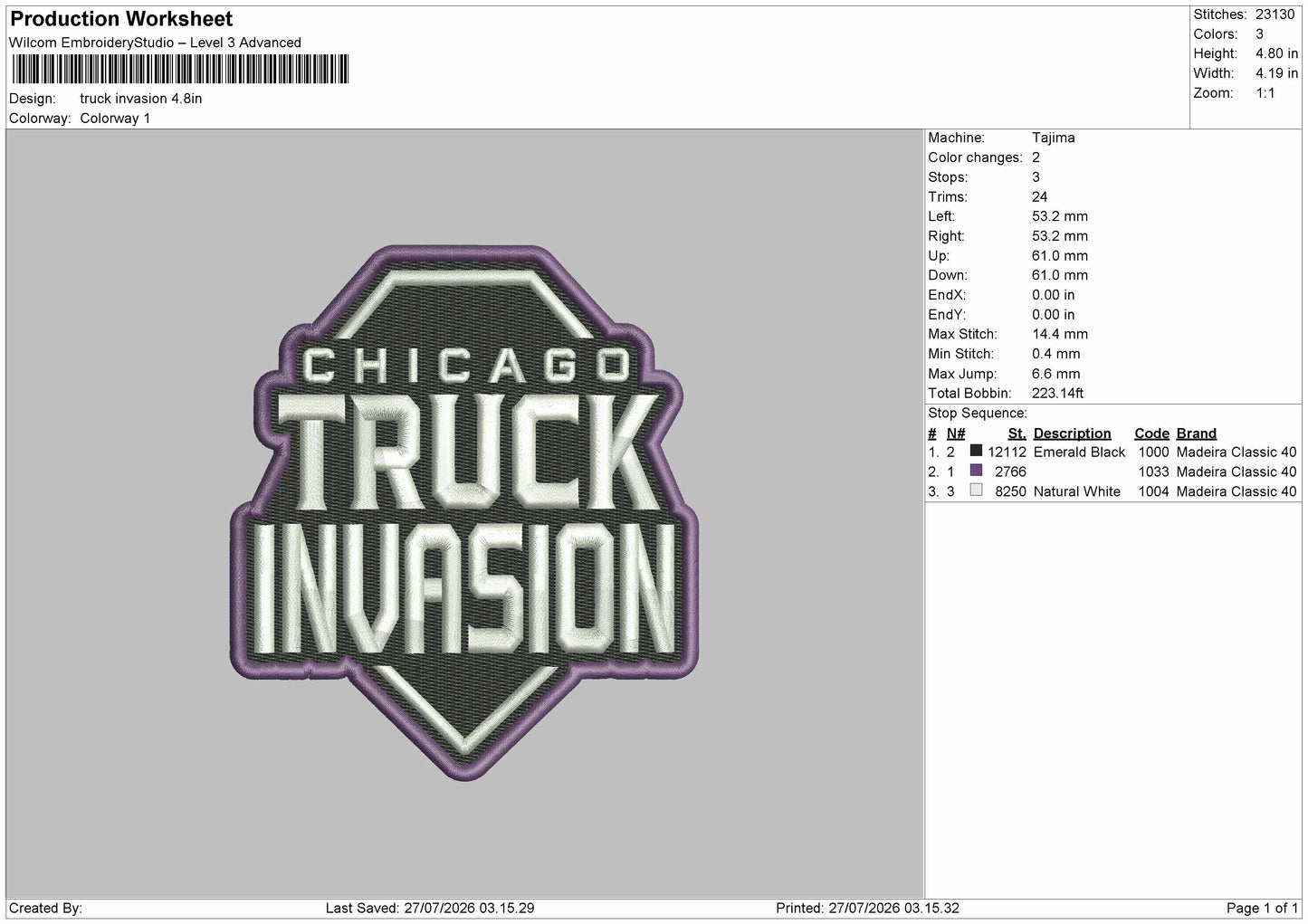 Truck Text Embroidery Machine Design File 6 sizes