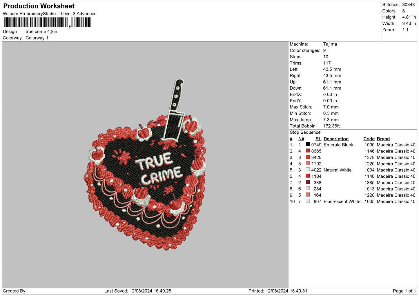 Crimecake Embroidery File 6 sizes