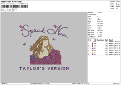Ts Tour V2 Embroidery File 6 sizes