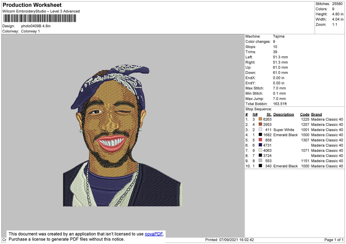 Tupac 002 Embroidery File 4 size – Master Digitizer