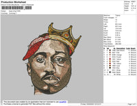 Tupac King Embroidery File 4 size