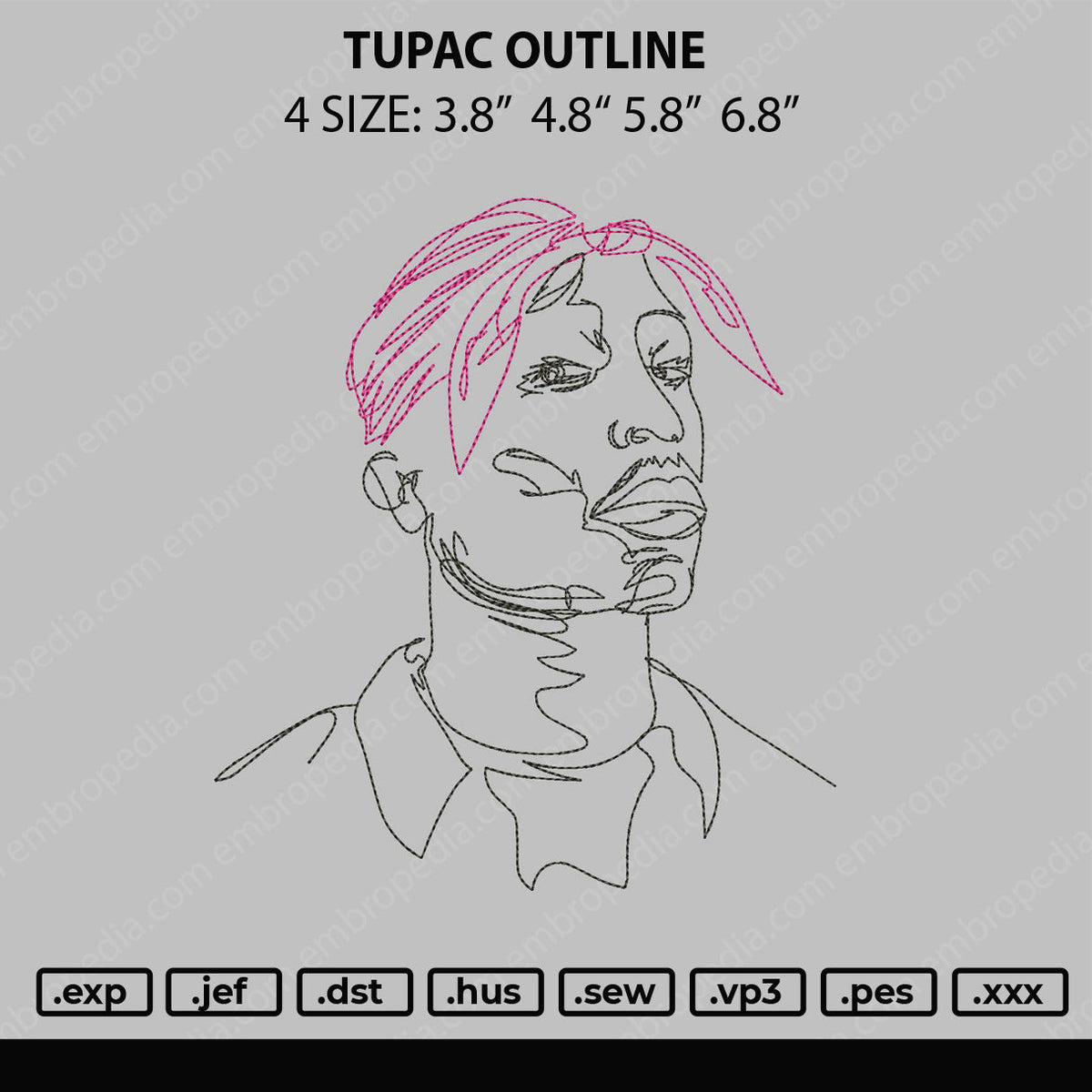 Tupac Outline Embroidery File 4 size – Master Digitizer