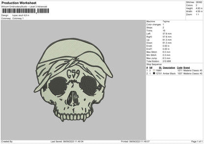 Tupac Skull Embroidery File 6 sizes