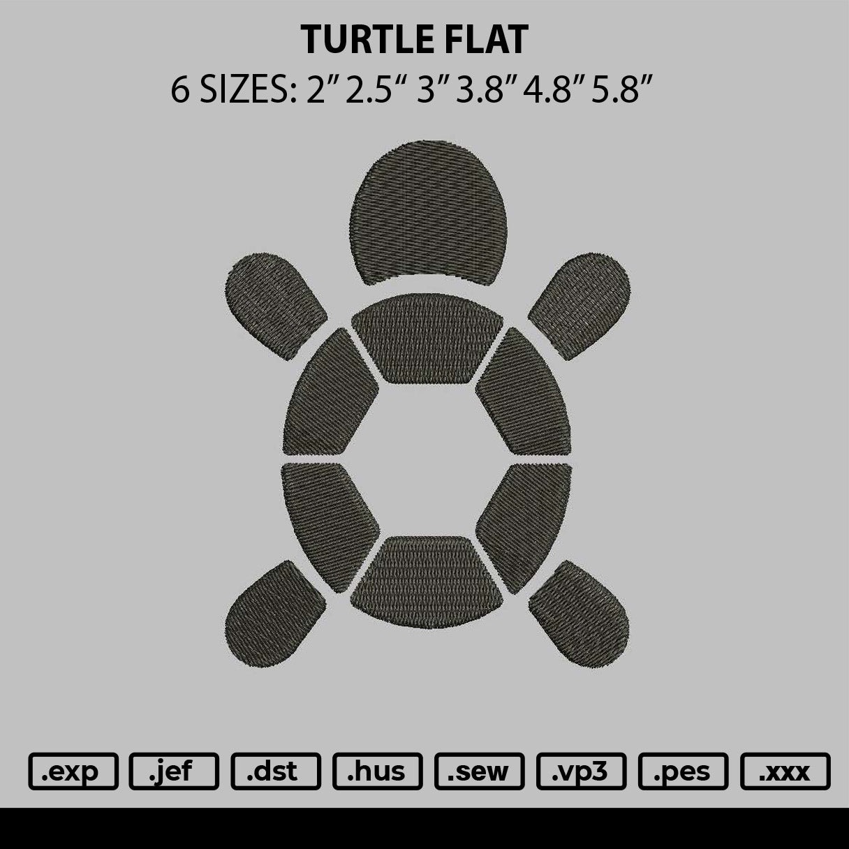 Turtle Flat Embroidery File 6 sizes