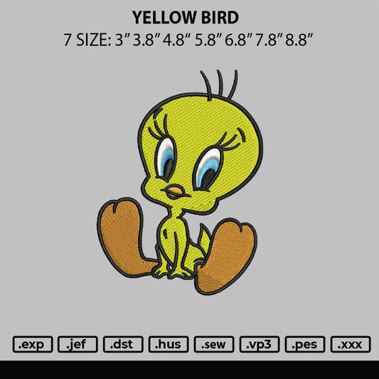 Yellow Bird Twitty Embroidery Design File 6 sizes